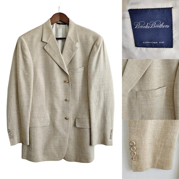 Brooks Brothers Linen Blazer Men's Sport Coat Beige 39 Sand Half